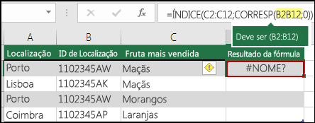 Erro #NOME? causado pela ausência de dois pontos numa referência de intervalo