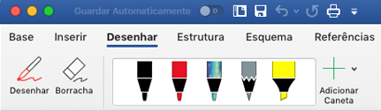 Canetas e marcadores no separador Desenhar no Office 365 para Mac