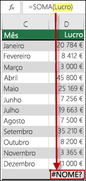 Erro #NOME? causado por uma referência a um nome indefinido na sintaxe