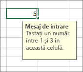 Mesaj de intrare afișat pentru o celulă