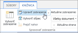 Možnosť úpravy zobrazenia na karte knižnice SharePointu Online na páse s nástrojmi