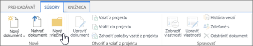 Obrázok pása s nástrojmi Súbory lokality SharePoint so zvýraznenou položkou Nový priečinok.