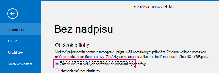 Kliknutím na túto možnosť môžete nastaviť, že Outlook pri odosielaní zmení veľkosť obrázkov.