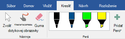 Perá a zvýrazňovače na karte Kresliť v Balíku Office 2019