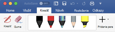 Perá a zvýrazňovače na karte Kresliť v Office 365 pre Mac