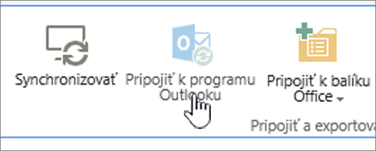 Pás s nástrojmi s neaktívnym tlačidlom Pripojiť k programu Outlook, ktoré je zvýraznené