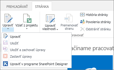 Pás s nástrojmi stránky s neaktívnymi tlačidlami