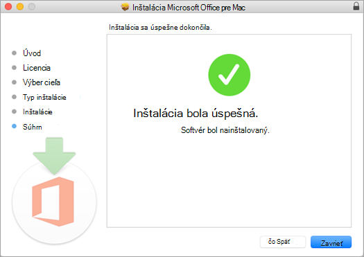 Zobrazuje sa posledná stránka procesu inštalácie, čo znamená, že inštalácia bola úspešná.
