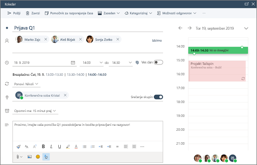 Načrtovanje srečanja v Outlooku v spletu