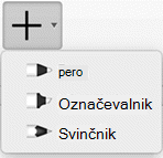 Naročniki paketa storitve Office 365 lahko uporabijo za risanje z rokopisom tri različne teksture: svinčnik, pero ali označevalnik