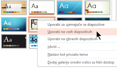 Uporabi za vse diapozitive