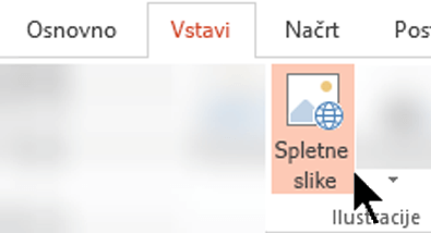 Na traku orodne vrstice izberite »Vstavi«, nato pa izberite »Spletne slike«