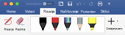 Peresa in označevalniki na zavihku »Risanje« v aplikaciji Office 365 za Mac