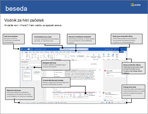 Vodnik za hitri začetek za Word 2016 (Windows)