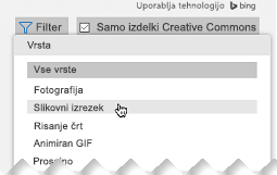 Odprite Filter in v razdelku »Vrsta« izberite »Slikovni izrezki«