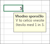 Prikazano vhodno sporočilo za celico