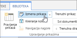 Opcija za izmenu prikaza na kartici "Biblioteka trake" u sistemu SharePoint Online