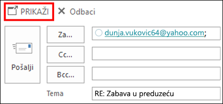 Izaberite stavku Iskačući prozor da biste otvorili poruku u novom prozoru.