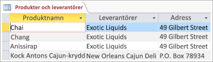 Skärmavsnitt av Produkt- och Leverantörsdata