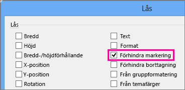 Förhindra markering i dialogrutan Lås i Visio 2016