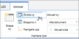Fliken Bibliotek på menyfliken Online i SharePoint, kommandot Ändra vy