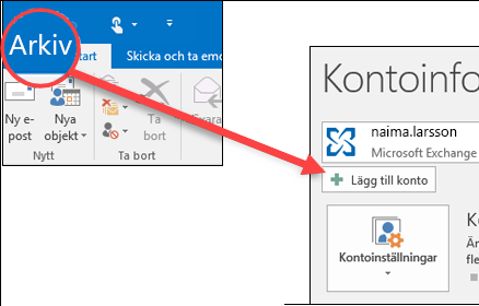 Välj Arkiv och sedan Lägg till konto.