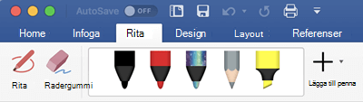 Pennor och överstrykningspennor på fliken Rita i Office 365 för Mac