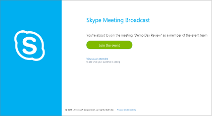 หน้าจอ เข้าร่วมกิจกรรม สำหรับการออกอากาศการประชุม Skype ที่ปลอดภัย