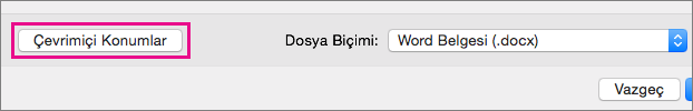 Oturum açtığınız çevrimiçi hizmetlerdeki klasörlerinizi görüntülemek için Çevrimiçi Konumlar'a tıklayın.