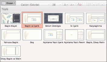 Slaydın görünümünü değiştirmek için Giriş sekmesinde Düzen'e tıklayın