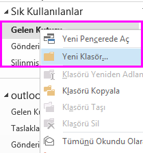 Sağ tıklama menüsünü kullanarak yeni bir alt klasör oluşturabilirsiniz.