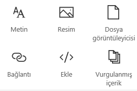 SharePoint’te Web Bölümü menüsünün ekran görüntüsü.