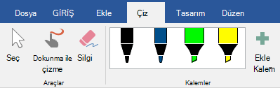 Office 2019'da Çiz sekmesindeki kalemler ve vurgulayıcılar