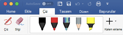 Mac için Office 365'da Çiz sekmesindeki kalemler ve vurgulayıcılar