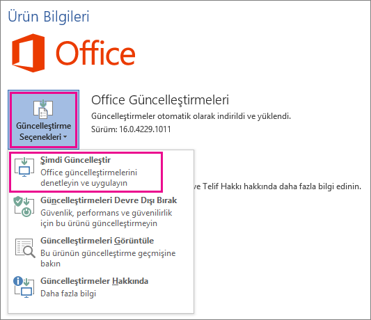 Word 2016’da Office güncelleştirmelerini el ile denetleme