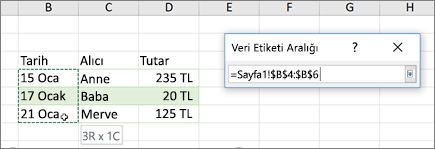 Veri Etiketi Aralığı iletişim kutusu