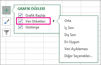 Grafik Öğeleri > Veri Etiketleri > etiket seçimleri