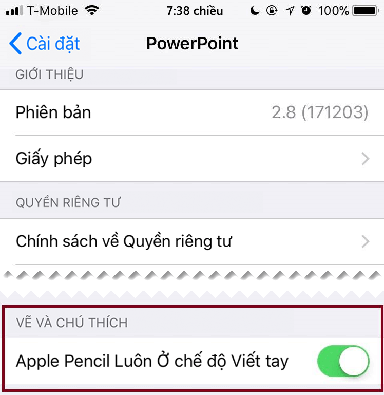 Trong Cài đặt của ứng dụng, bạn có thể bật hoặc tắt tính năng viết tay tự động.