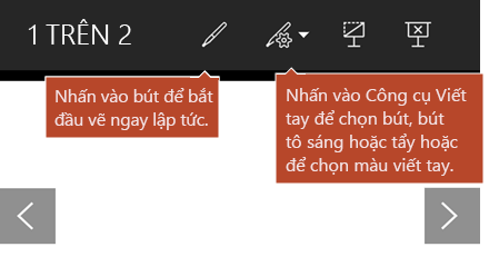 Công cụ Viết tay sẵn dùng ở dạng xem Trình Chiếu.