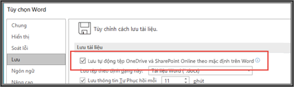 Hộp thoại Tệp > Tùy chọn > Lưu hiển thị hộp kiểm để bật hoặc tắt lưu tự động