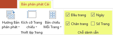 Bỏ chọn một hộp kiểm, chẳng hạn như Đầu trang, để loại bỏ tính năng khỏi bản phân phát của bạn.