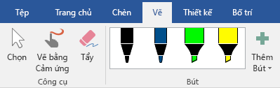 Bút và bút tô sáng trên tab Vẽ trong Office 2019