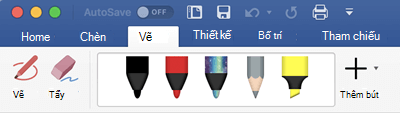Bút và bút tô sáng trên tab Vẽ trong Office 365 for Mac