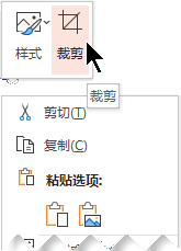 "裁剪"按钮显示在弹出菜单的上方或下方