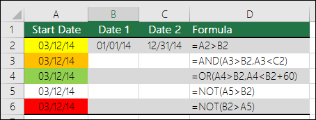 使用 AND、OR 及 NOT 當成設定格式化的條件測試的範例