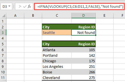 搭配 VLOOKUP 使用 IFNA 防止顯示 #N/A 錯誤的影像。