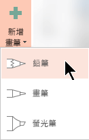 您可以使用三種不同的材質來繪製筆跡：鉛筆、畫筆或螢光筆