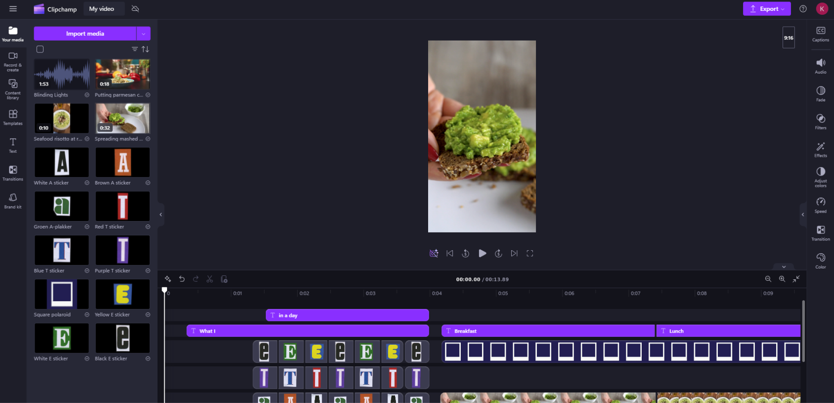 A screenshot of a TikTok template in Clipchamp.