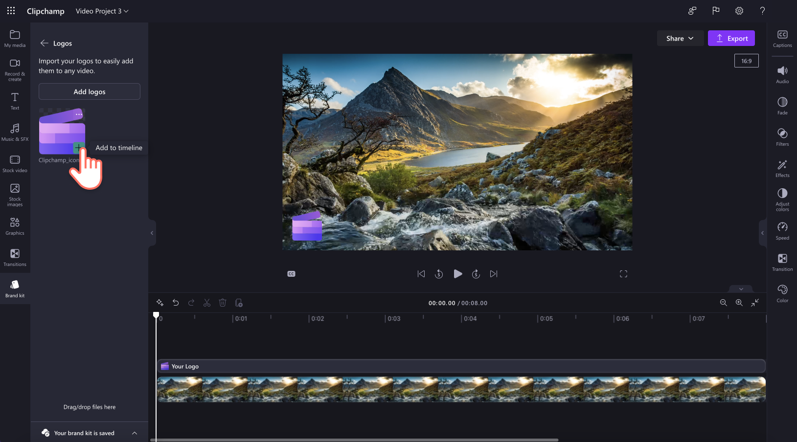 An image of a user adding a brand logo to the timeline.