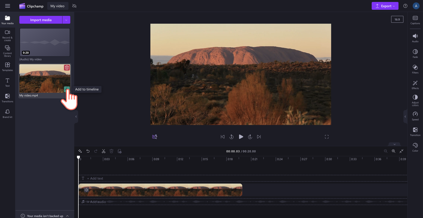 Image of a user selecting the audio and video clips, clicking delete, then adding the original video to the timeline